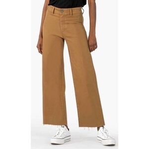 Kut From The Kloth Katy Hi Rise Wide Leg Jeans Bronze Raw Hem  Size 0